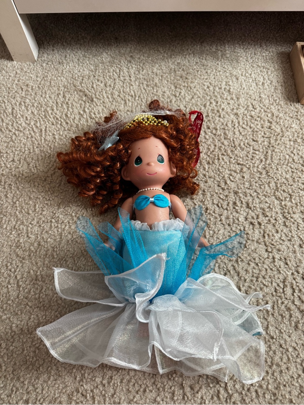 Precious Moments Blue Mermaid Doll with Curly Red Hair